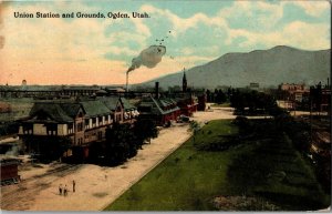 Aerial View Union Station and Grounds, Ogden UT c1913 Vintage Postcard F45