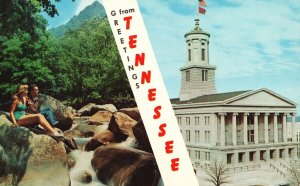 Vintage Postcard Greetings From Tennessee State Capitol & Great Smoky Mountains