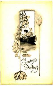 Weiss Signed Woman In Canoe Christmas Greeting