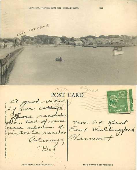 Lewis Bay, Hyannis, Cape Cod, Massachusetts, MA, 1947 Divided Back