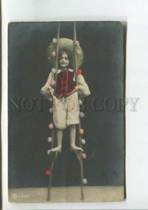 475865 CIRCUS Girl EASTER Play STILTS w/ EGGS Vintage PHOTO postcard