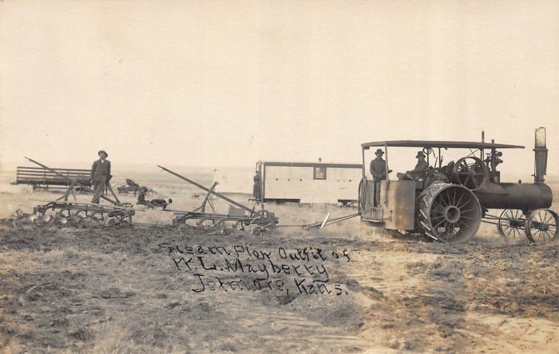 JETMORE, KANSAS STEAM PLOW, OUTFIT OF H. L. MAYBERRY RPPC REAL PHOTO POSTCARD