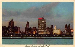 Chicago Skyline and Lake Front Night Illinois 1961 postcard