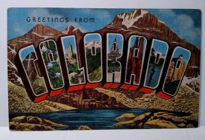 Greetings From Colorado Mountains Large Letter Linen Postcard Air Force EC Kropp