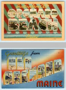 2 Large Letter Linen OLD ORCHARD BEACH, MAINE ~ Dexter, Tichnor 1940s Postcards