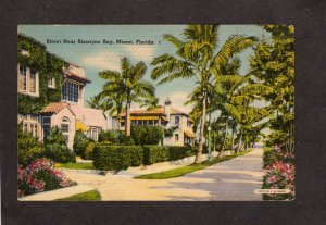 FL View street Homes near Biscayne Bay Miami Florida Postcard PC Linen