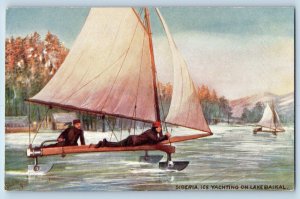 Russia Postcard Siberia Ice Yachting on Lake Baikal c1910 Oilette Tuck Art