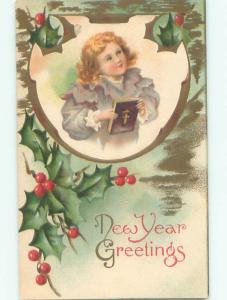 Pre-Linen New Year CHILD HOLDING BIBLE BOOK AB2635