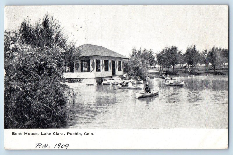 Pueblo Colorado CO Postcard Boat House Lake Clara Exterior c1908 Vintage Antique