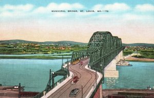 Vintage Postcard 1930's Municipal Bridge Railway St. Louis Missouri MO Structure