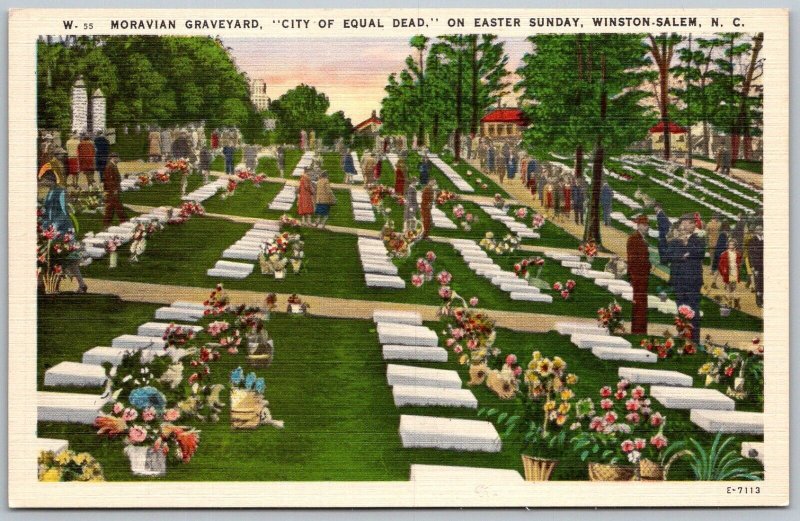 Winston-Salem North Carolina 1940s Postcard Moravian Graveyard Easter Sunday