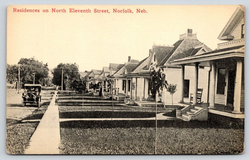 Norfolk NE~North Eleventh Street Homes~Rocking Chair Porches~Vintage Car~c1914 