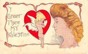 Valentines Day 1909 very light crease left edge, corner wear, stains on card