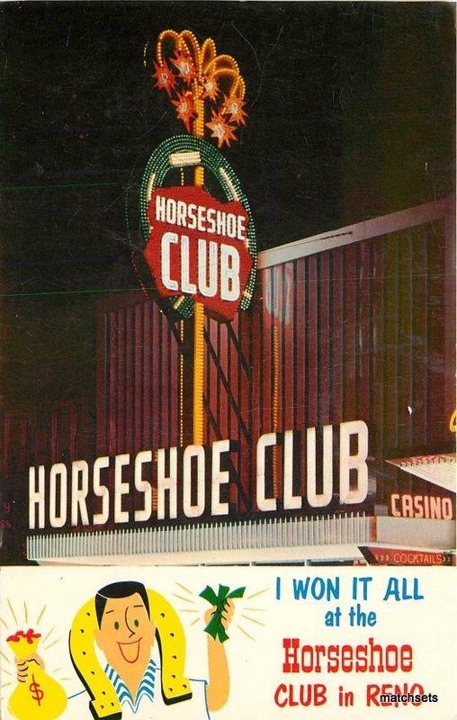 1950s Reno's Horseshoe Club Night Nevada Neon postcard 1914