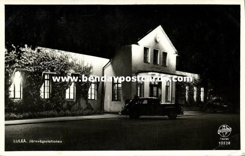 sweden, LULEÅ, Järnvägsstationen, Railway Station, Night Scene (1954) RPPC