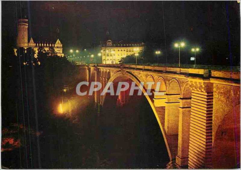 Postcard Modern Illuminations Luxembourg Adolphe Bridge and the Savings Bank ...