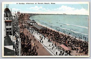 Birds Eye View Of Sunday Afternoon @ Revere Beach Massachusetts~Vintage Postcard