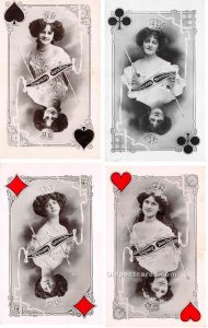 Queen of Clubs Gambling 1906 one card has crease on corner others have corner...