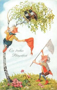 Pentecost beetle bugs tree comic dwarfs gnomes fantasy early postcard