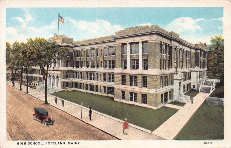 High School, Portland, Maine, Early Postcard, Unused