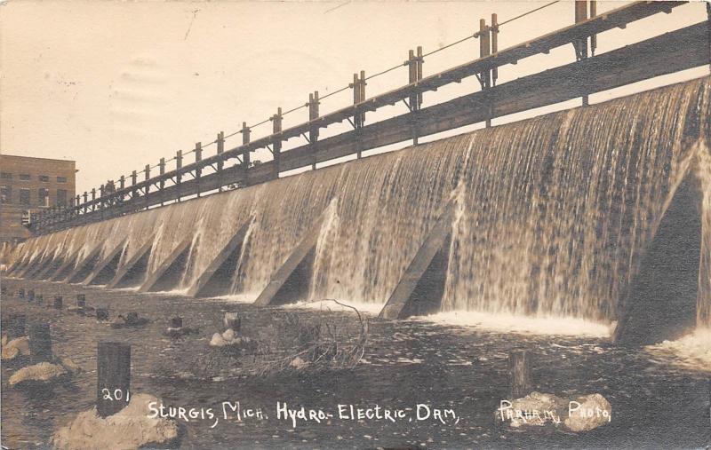 E32/ Sturgis Michigan Mi Real Photo RPPC Postcard Hydro Electric Dam 1911 Parham