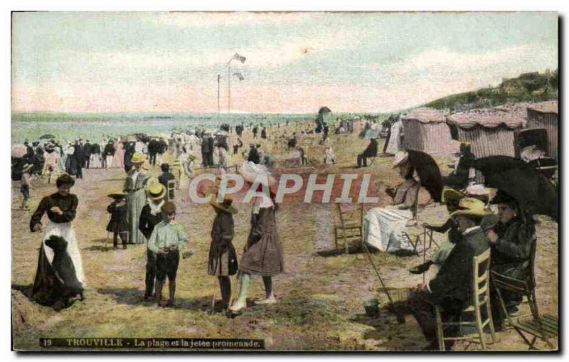 Old Postcard Trouville beach and pier walk