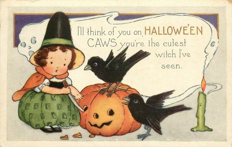 Whitney Embossed Halloween Postcard; Crows JOL, Cutest Witch I've Seen, Unposted