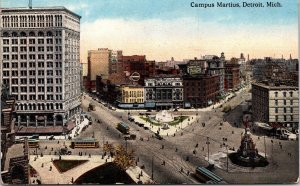 Campus Martius Detroit Michigan MI Trolleys Postcard UNP VTG Curt Teich Unused