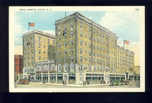 Utica, New York/NY Postcard, Hotel Martin, Old Cars, 1920's ?