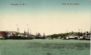 curacao, D.W.I., WILLEMSTAD, View of the Harbour, Steamers (1920s) Postcard (2)