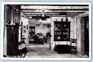 St. Augustine FL Postcard RPPC Photo The Living Room The Oldest House Cline