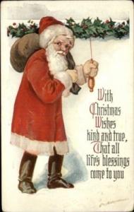 CHRISTMAS Santa and Holly c1910 Embossed Postcard