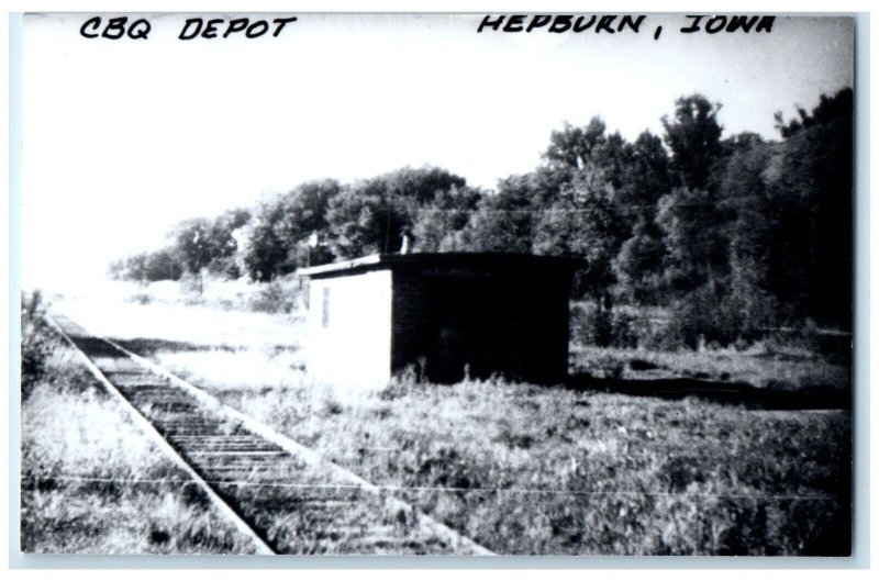 c1960  Hepburn Iowa IA Railroad Vintage Train Depot Station RPPC Photo Postcard