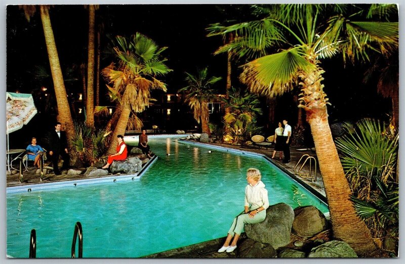 Vtg Anaheim California CA Saga Motor Hotel Beautiful Palm Fringed Pool Postcard