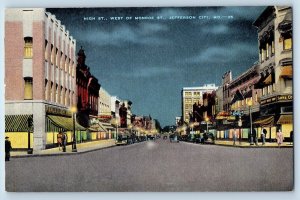 Jefferson City Missouri Postcard High St. West Monroe St. c1940 Vintage Antique