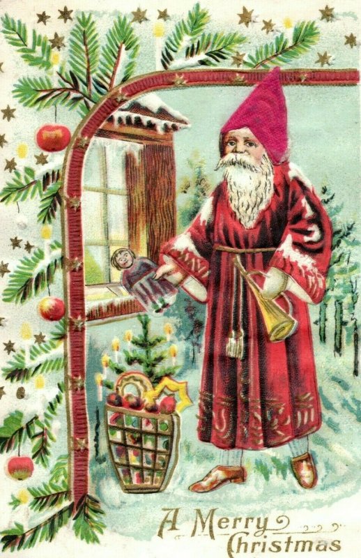 c1910 Austria Real Silk Hat Santa Christmas Vintage Postcard P118