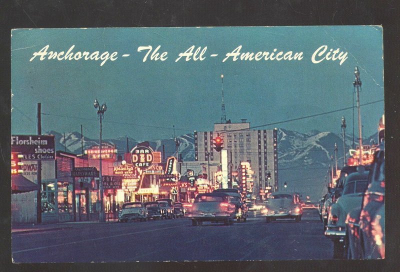 ANCHRAGE ALASKA THE ALL AMERICAN CITY DOWNTOWN STREET OLD CARS POSTCARD