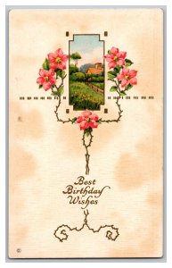 Best Birthday Wishes Farm Scene Flowers c1910 Vintage Postcard