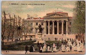 Palais De Justice Et Statue De Berryer Marseille France City Courthouse Postcard