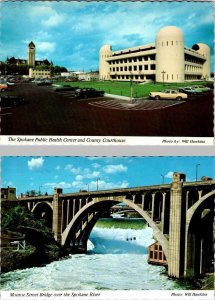 3~4X6 Postcards Spokane, WA Washington HEALTH CENTER~COURTHOUSE~MONROE ST BRIDGE