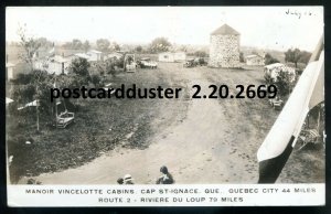 h3432- CAP ST. IGNACE Quebec 1930s Manoir Vincelotte Cabins. Real Photo Postcard