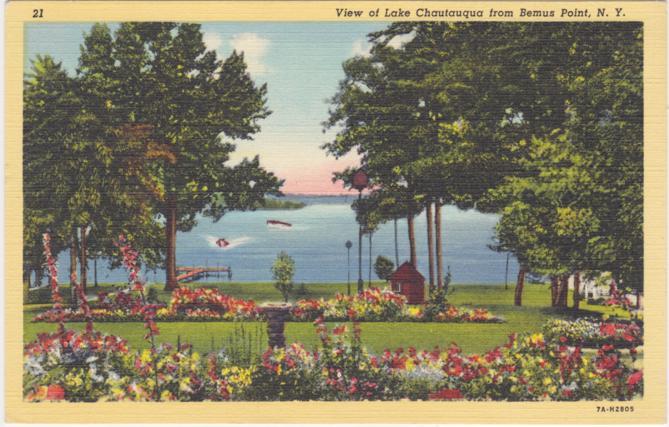 Lake Chautauqua from the Flower Gardens Bemus Point NY New York pm 1947 - Linen