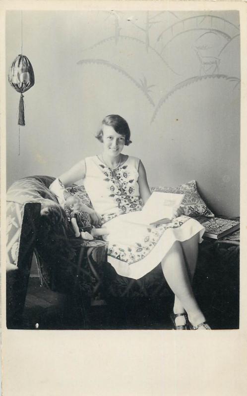 Early real photo postcards elegant women portraits fancy dresses retro fashion 