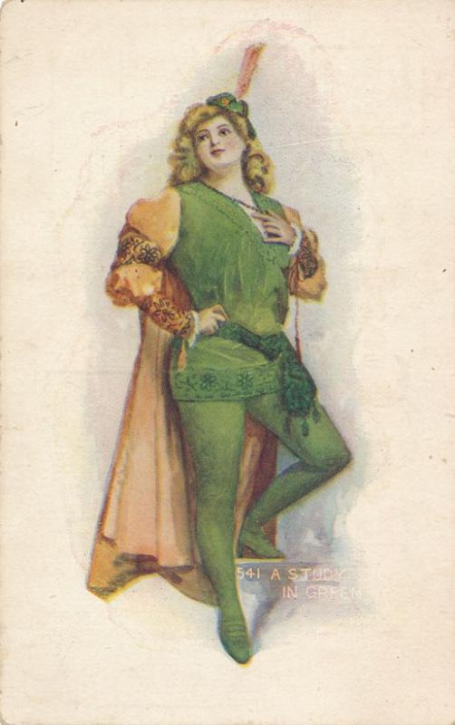 St Patricks Day Greetings - Pretty Lady - Study in Green - DB