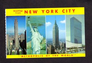 NY Greetings From New York City Statue of Liberty Empire State Bldg Postcard NYC