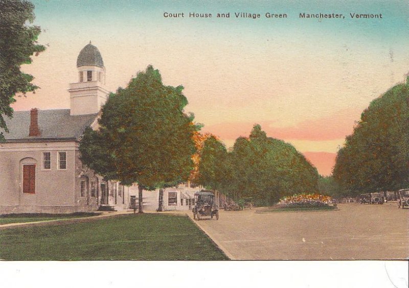 Postcard Court House and Village Green Manchester VT