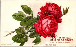 Advertising Postcard Roses Candies Quincy Confectionery Co in Quincy, Illinois
