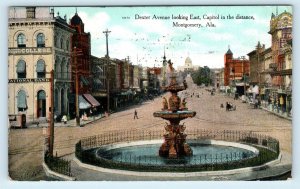 MONTGOMERY, AL Alabama ~ Dexter Avenue STREET SCENE Fountain 1909  Postcard