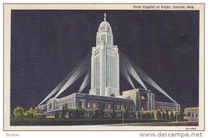 State Capitol at Night, Lincoln, Nebraska,    PU-1949