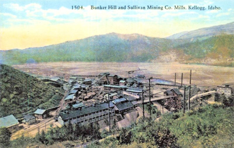 KELLOGG IDAHO~BUNKER HILL-SULLIVAN MINING Co. MILLS~REPRODUCTION POSTCARD